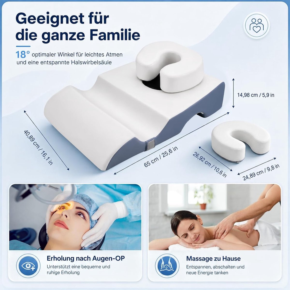 Wigkussen bed - Wit - Ergonomisch traagschuim kussen met hoofdgat en borstkussen - Voor buikslapers en herstel