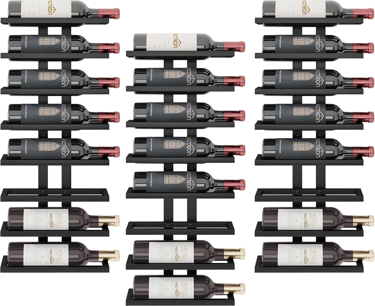 Wijnrek wandmontage - Zwart - 8-laags 3 set - Metalen wijnrek voor aan de muur - Voor wijnopslag