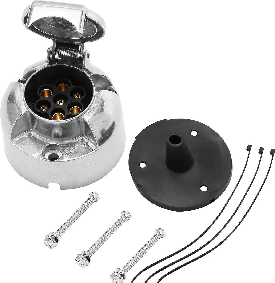 12 V Metalen Aanhangwagen Stekker, 7-Pins, Waterdicht, Geschikt voor Tractor en Motorhome, Inclusief Rubber Seal en Bevestigingsmateriaal