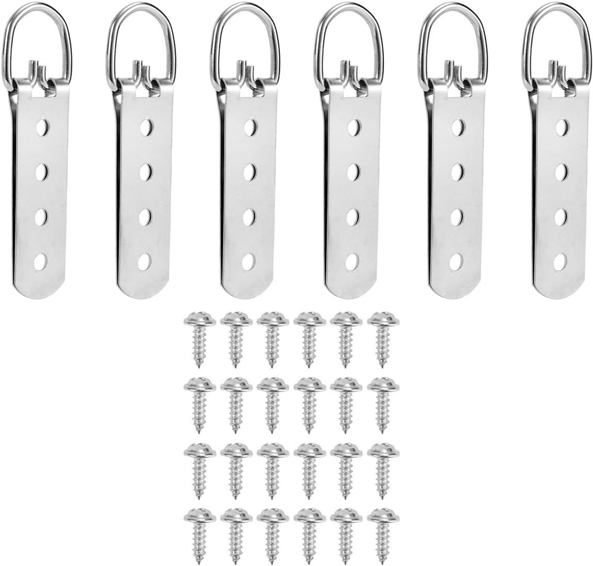 Zware D-ring Hangers voor Foto's en Schilderijen - 6 Stuks met Schroeven en 4 Gaten voor Veilig Ophangen van Fotolijsten en Spiegels
