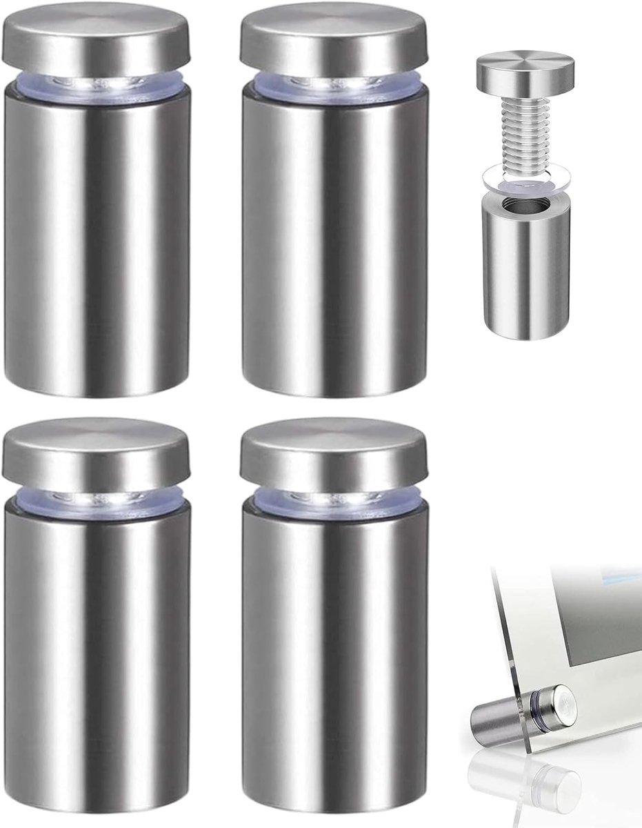 Afstandshouders voor Wandmontage - 4 Stuks Edelstaal voor Glas en Spiegel - Stevige Ophangsystemen voor Displays en Acryl (19×50 mm)
