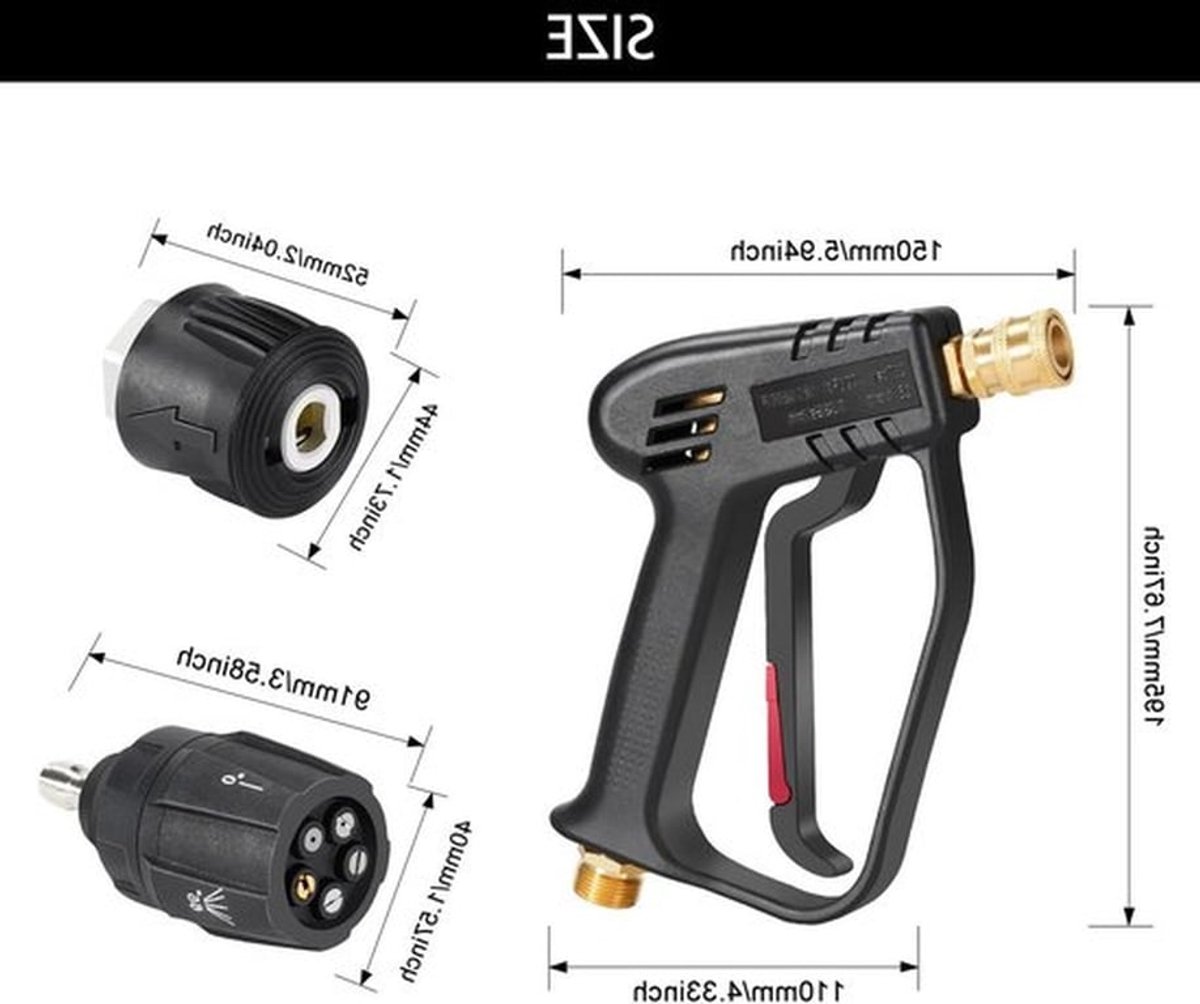 Krachtige Hogedrukspuit met 5-in-1 Waterstraal, Ideaal voor Auto Reiniging en Tuinonderhoud, 4000 PSI, M22 14 mm Aansluiting en Snelle Slangverbinding