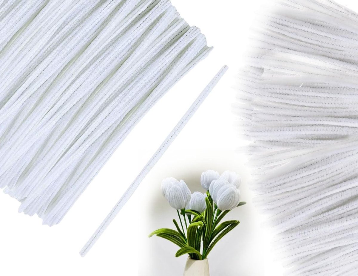 Flexibele Chenille Pijpenragers - 100 Stuks voor DIY Decoraties en Creatieve Projecten (Wit)