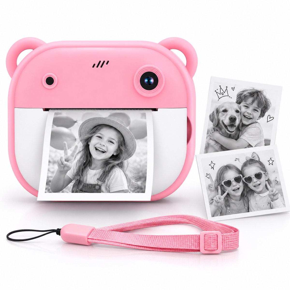 Delmark Kindercamera K1 met Instant Print - 2-inch Scherm - 1080P Video - Thermisch Printen - Roze