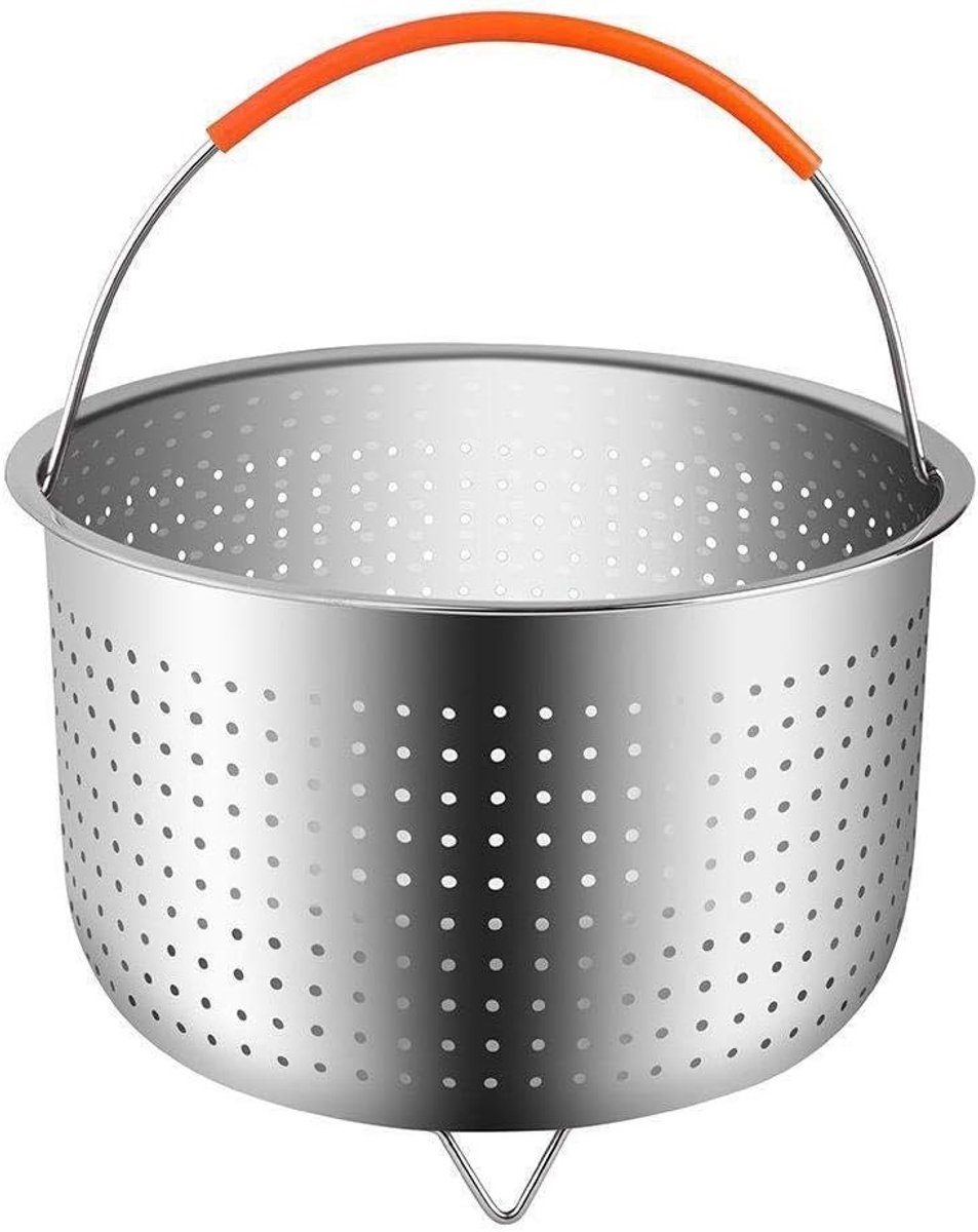 Stoommandje van 304 RVS voor het koken van groenten, rijst en andere voedingsmiddelen met siliconen handvat