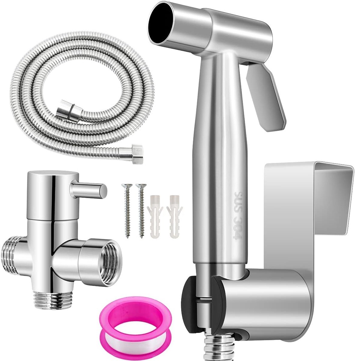 Handdouche voor Bidet van RVS met Kraan, Slang en Haak - Ideaal voor Persoonlijke Hygiëne, Diaper Reiniging en Huisdier Bad