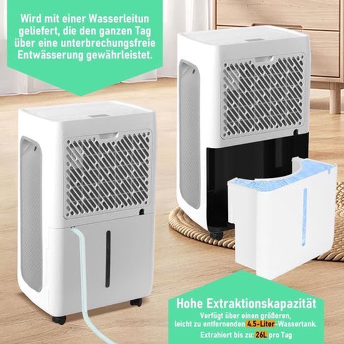 Luchtontvochtiger – Ontvochtiger – Vochtvreter – Air Dehumidifier – Vochtbestrijder – 26 Liter Per Dag – Timer Tot 24 Uur & Automatische Ontdooifunctie