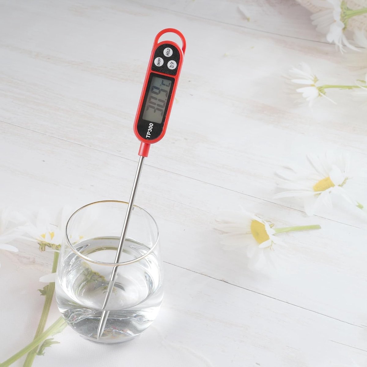 Aanlegthermometer - Wit - Digitale Vleesthermometer met Lange Roestvrijstalen Sonde - Voor Koken en Grillen