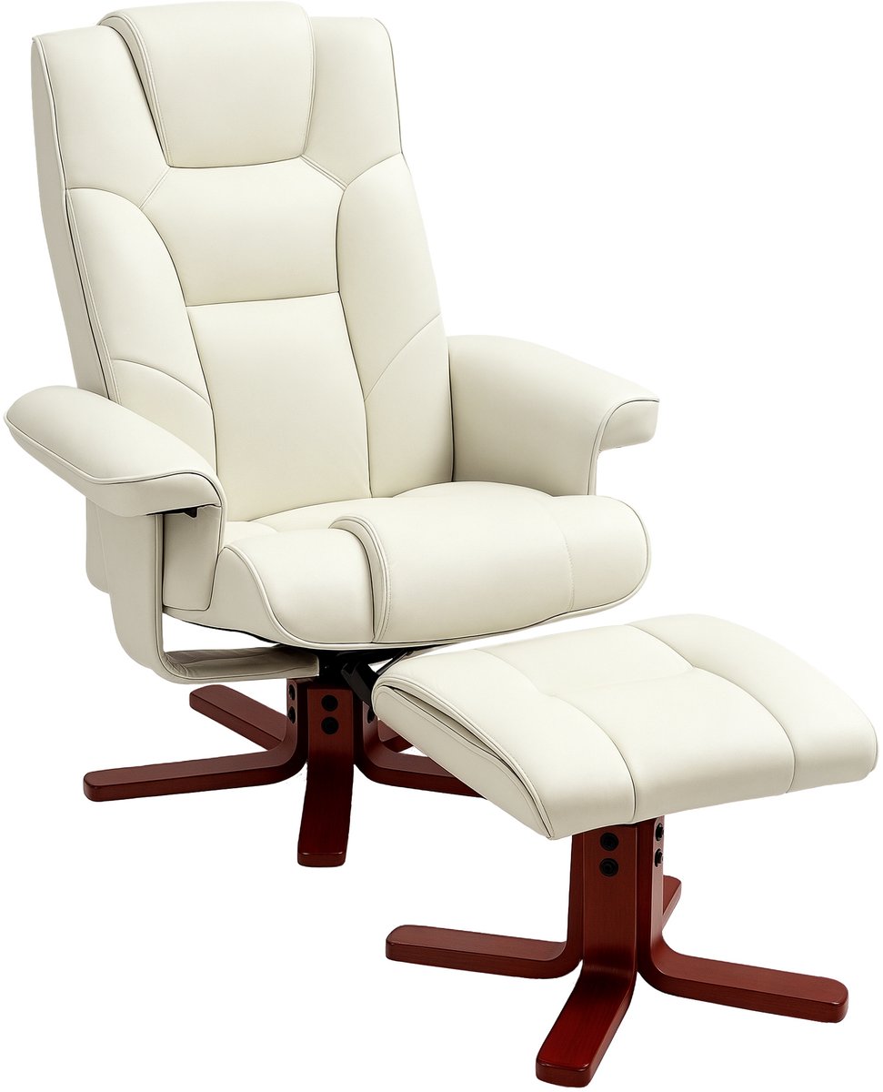 Homcom relaxfauteuil met hocker, verstelbare rugleuning - Tv-fauteuil, ligstoel - Crèmewit Cremeweiß