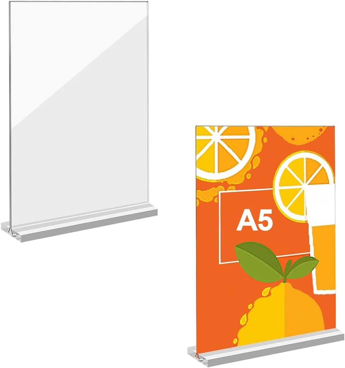 Acryl display standaard - Transparant - 2 stuks A5 - Acryl T-standaard - Voor Presentatie en Fotolijsten
