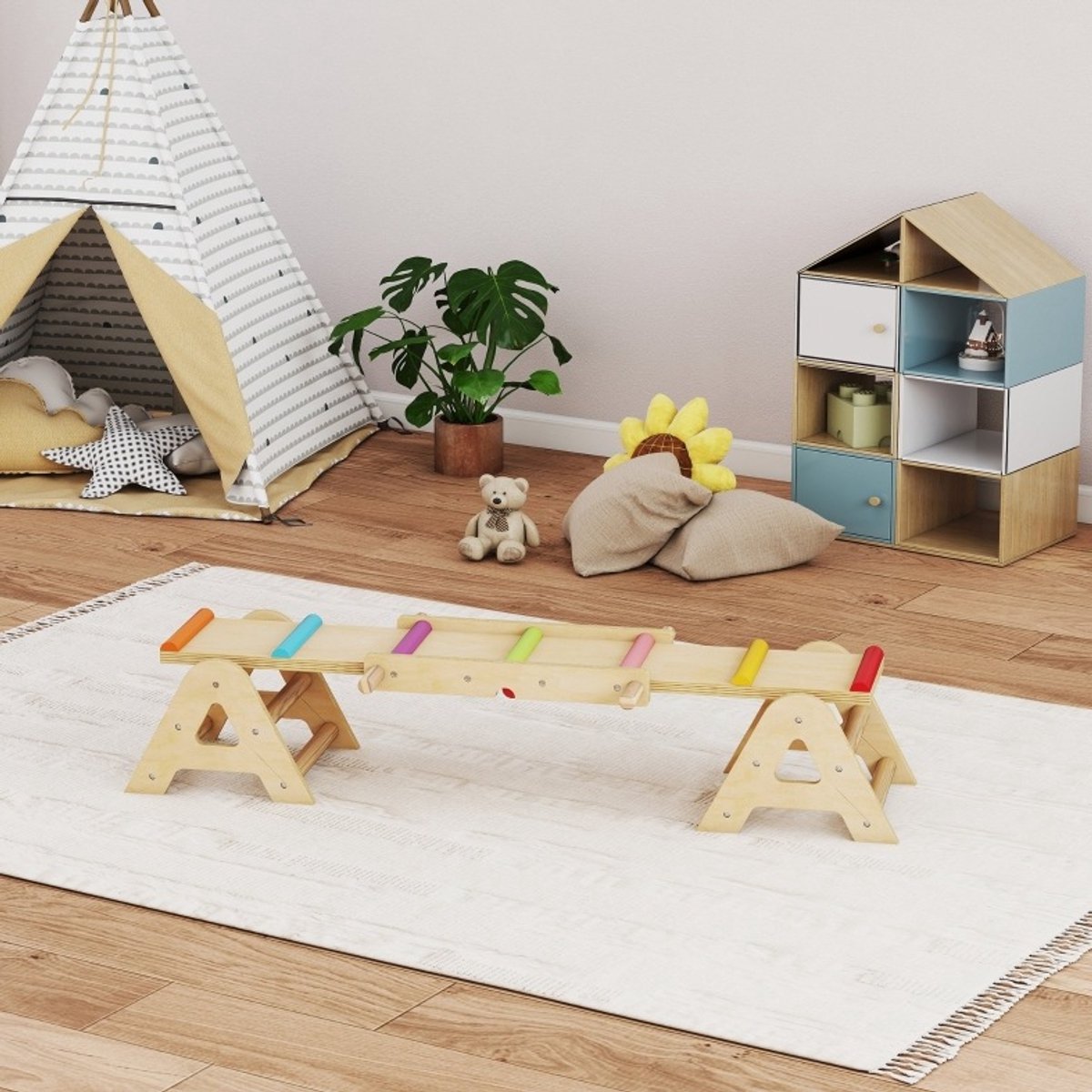 MODFU-Kinderbalanswip-2-In-1-Hout-Multicolor-133-X-38-X-24-Cm