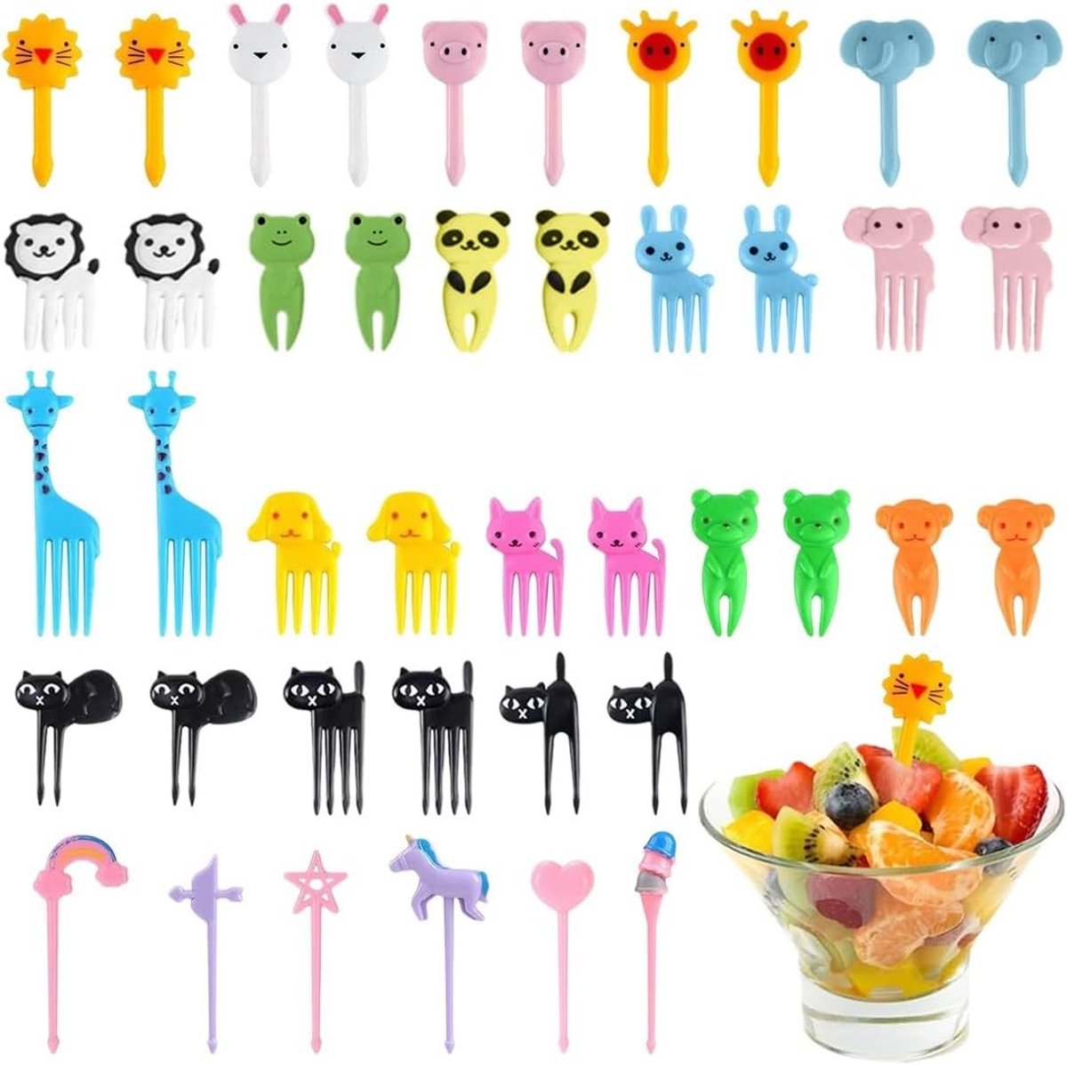 Kleurrijke Mini Fruitvorken voor Kinderen - 42 Stuks, Ideaal voor Lunch, Dessert en Picnics