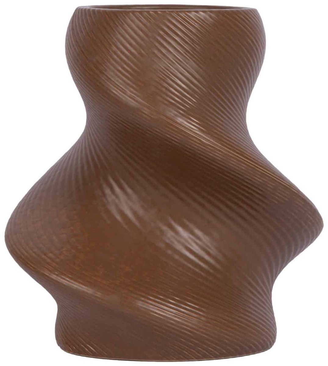 Present Time Vaas Paris Twisted - Chocoladebruin - 10x10x22cm - Keramiek - Scandinavisch - Bloemenvaas - Woondecoratie - Decoratieve vaas voor woonkamer of slaapkamer Donkerbruin