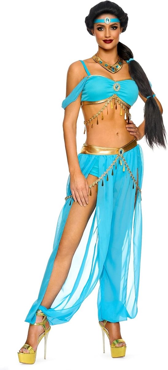 Arabische Prinsessen Kostuum voor Vrouwen, Feestelijke Dansoutfit voor Volwassenen in Teal voor Halloween en Cosplay Evenementen
