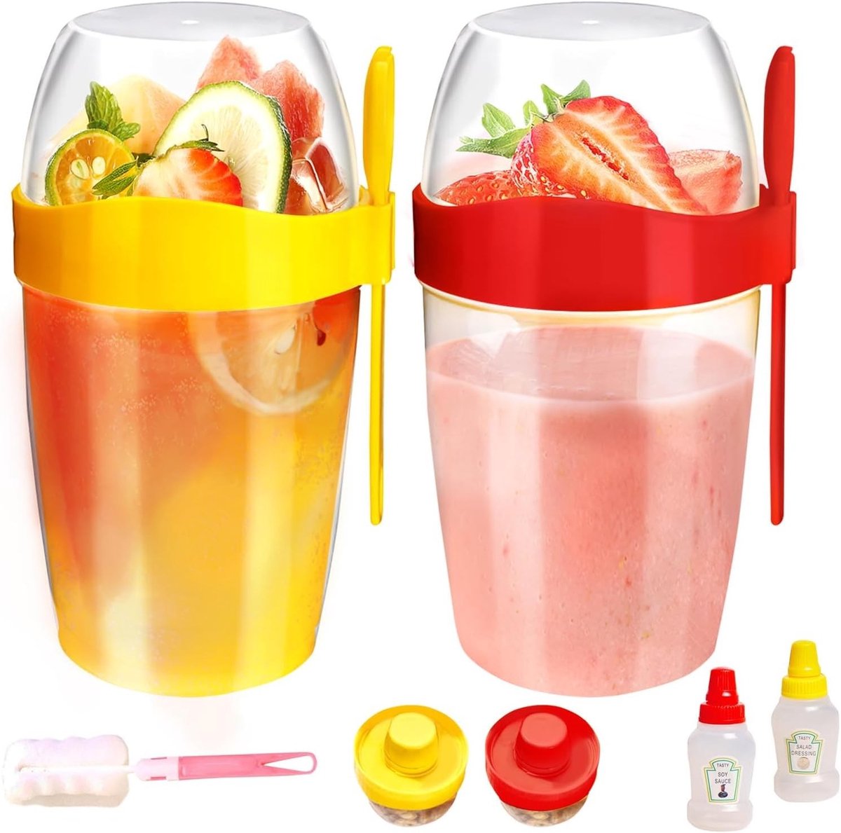 Herbruikbare yoghurtpot van 870 ml met deksel en lepel voor havermout, salades en fruit, ideaal voor ontbijt en snacks