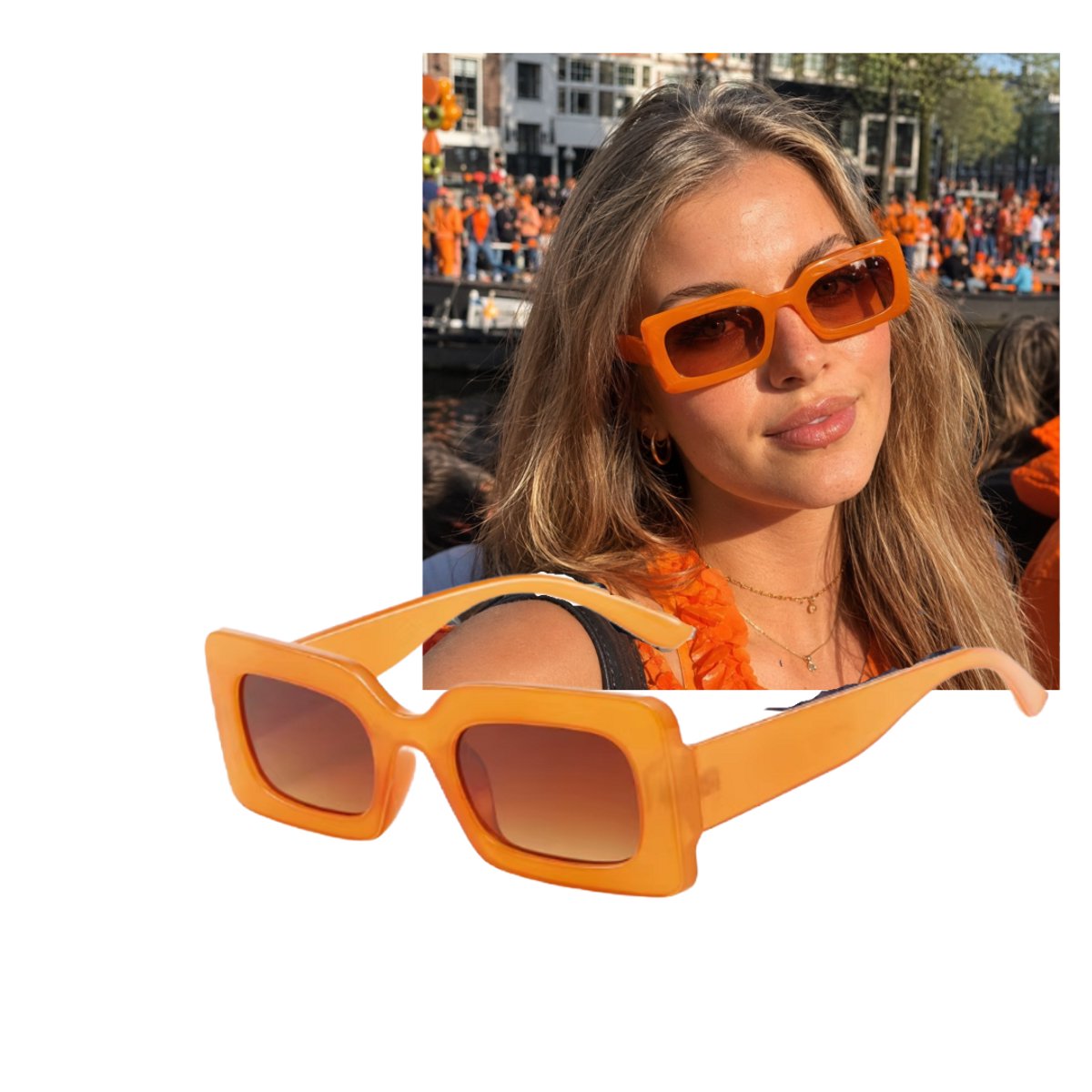 Zonnebril | Oranje Bril - Vierkant Montuur - Accessoires - Zomer Festivals - Koningsdag - Olympische Spelen - EK WK Voetbal - Rave - Festival - Bril - Shades Eyewear Sunglasses