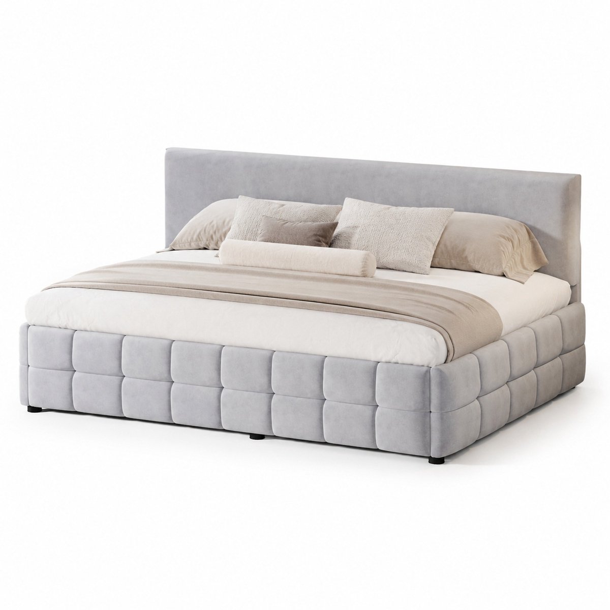 WUVRIE Bedbank 90x200 cm met hydraulische opbergruimte en rugleuning zonder armleuningen, lichtgrijs