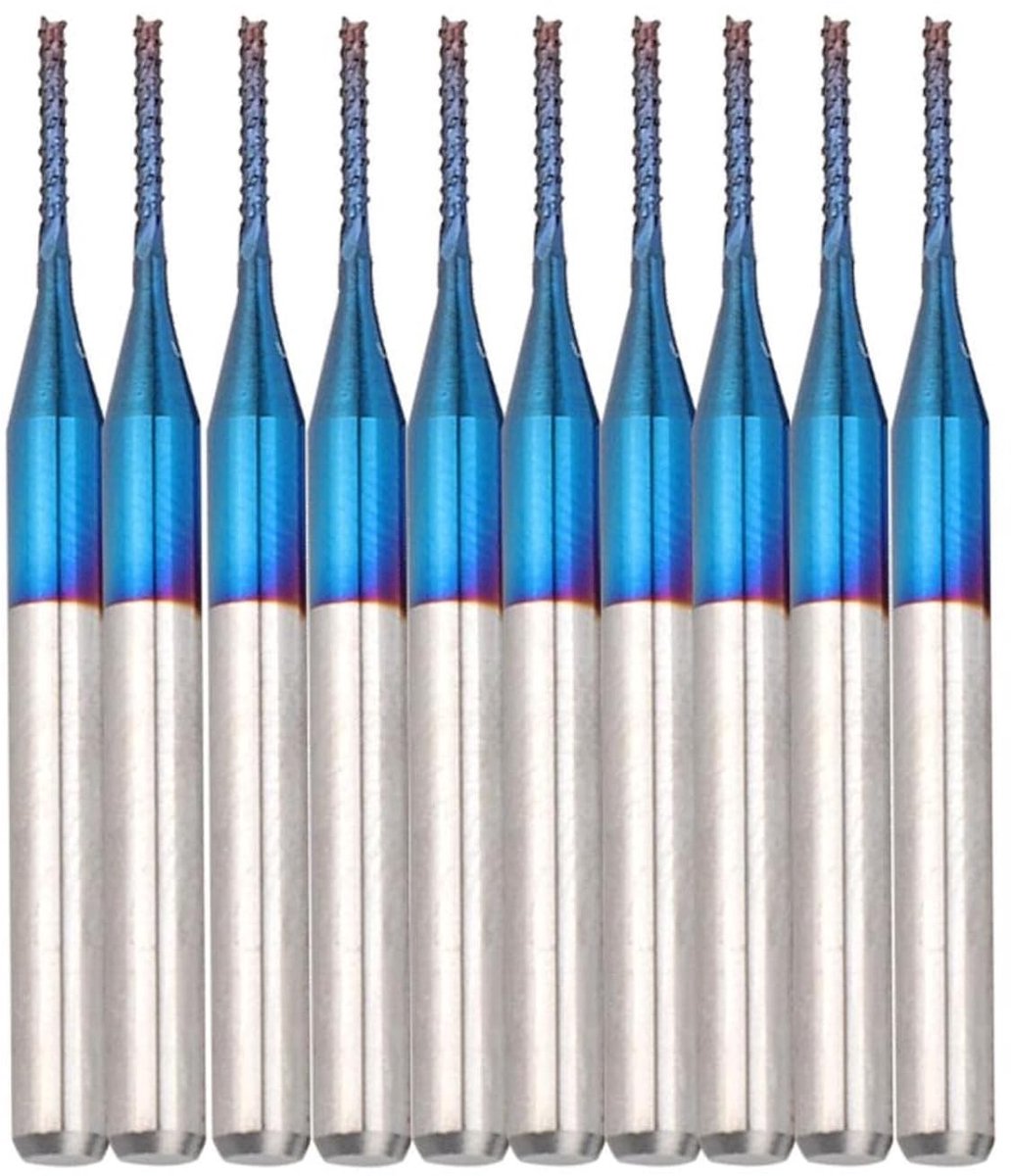 Carbide PCB Router Bits Set van 10 Stuks - 3.175mm Shank CNC Freesbits voor Precisie Bewerking en Graveren van PCB's