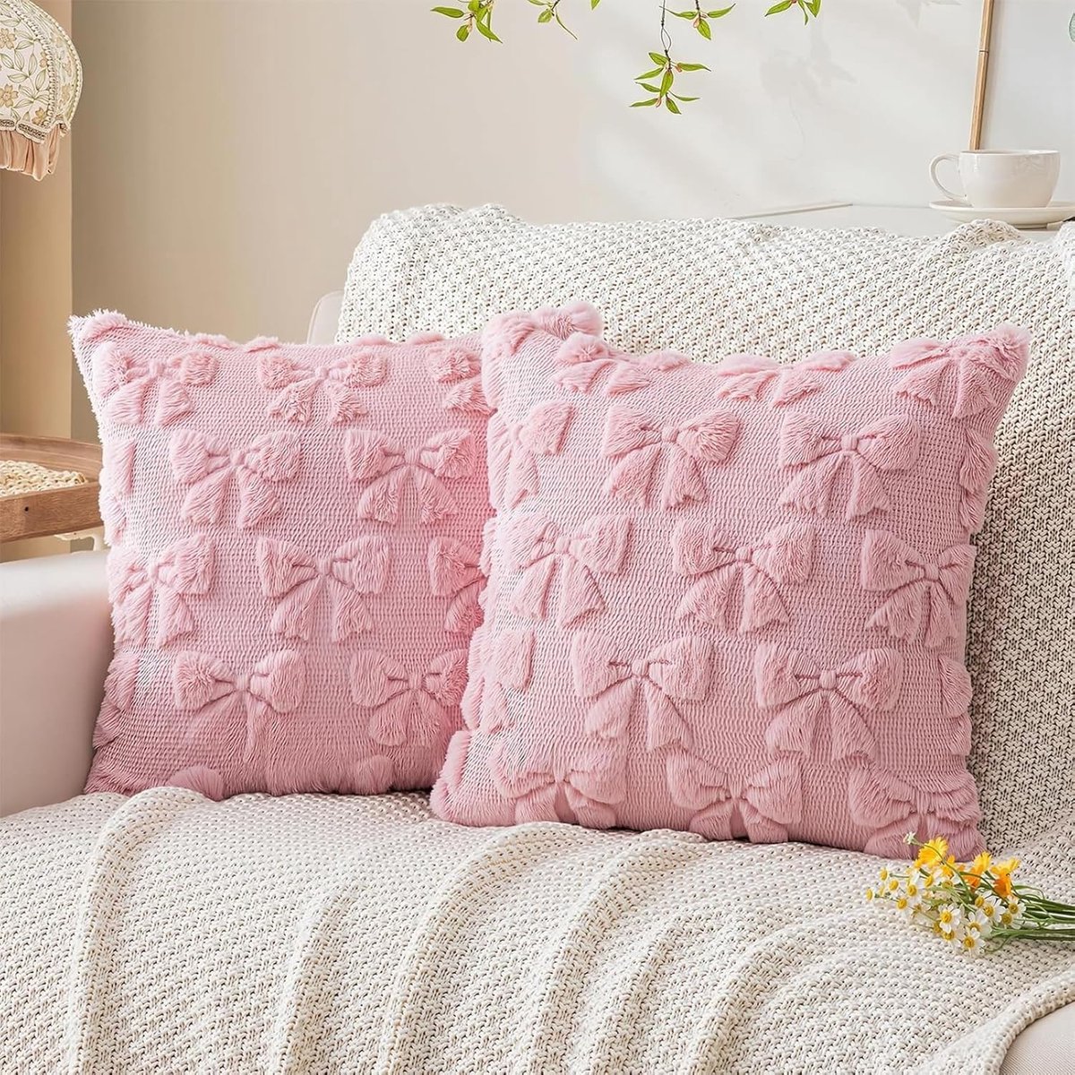 Decoratieve Roze Pluche Kussenhoezen 45x45cm - Set van 2, Zachte Kussens voor Woonkamer en Slaapkamer