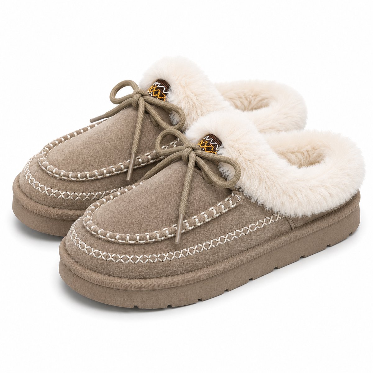 Dames Pantoffels – Warme Sloffen – Antislip Zool – Maat 38 – Khaki – Valt klein, bestel 1 maat groter