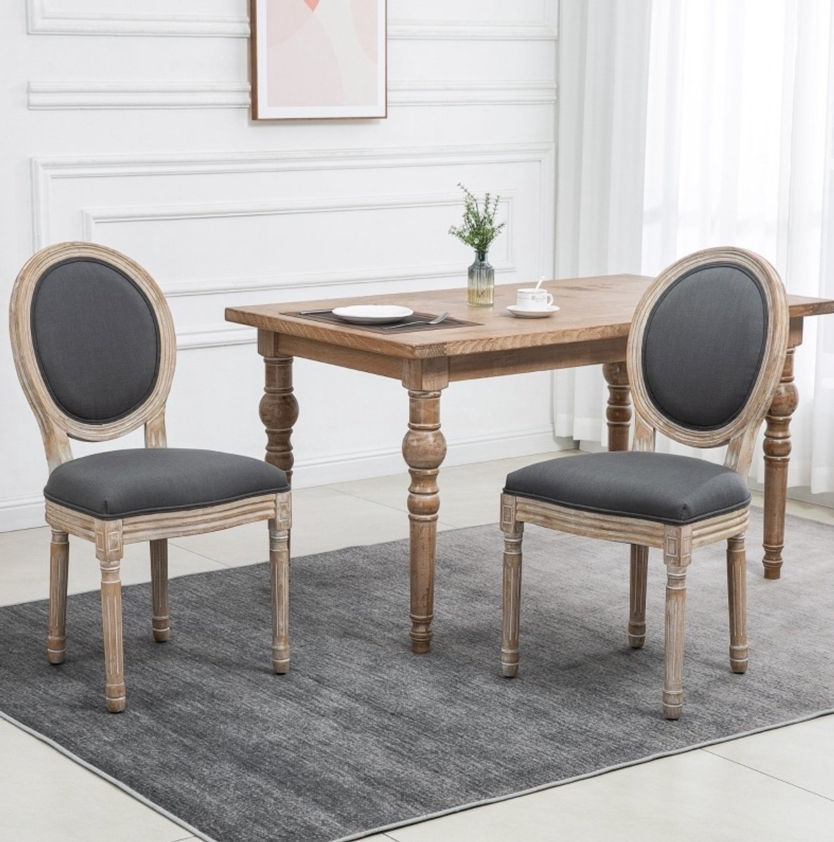 DESMIU Eetkamerstoel Set Van 2 - Franse Retro Stijl - Voor Eetkamer Woonkamer En Slaapkamer - Hout - Grijs