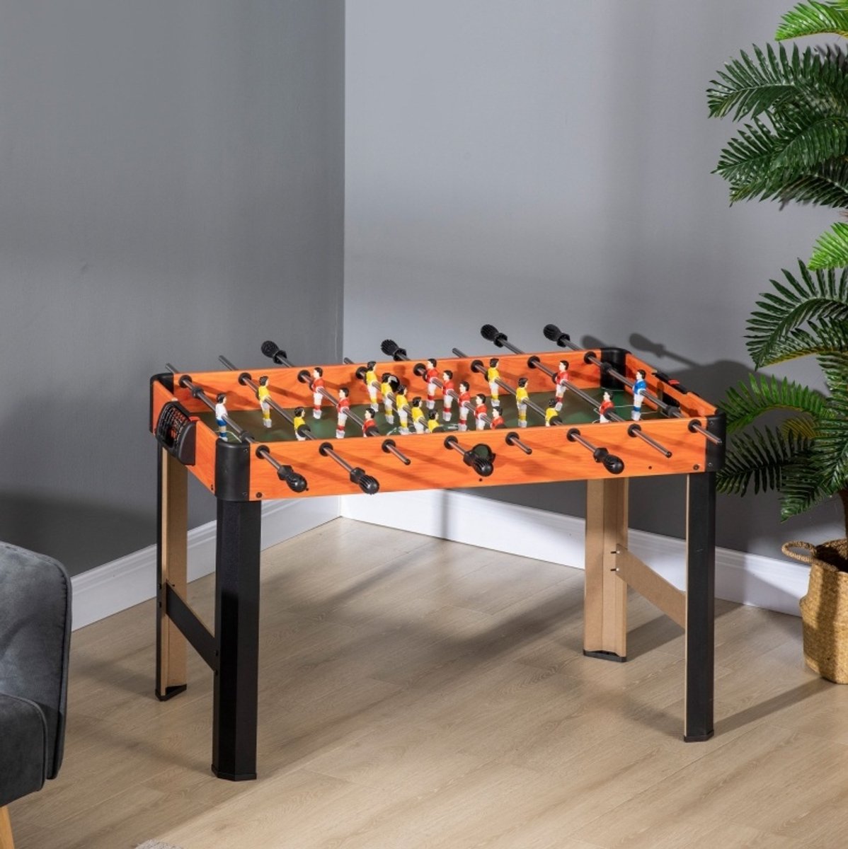 MODFU-Tafelvoetbaltafel-69 Cm-MDF-Metalen Stangen-Puntenteller-Bruin