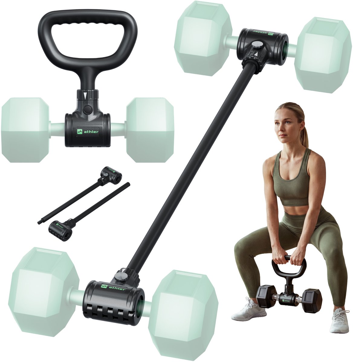 Athler Shark 10 Kettlebell Grip - Halter naar Kettlebell Converter - Dumbbell Adapter - Zwart
