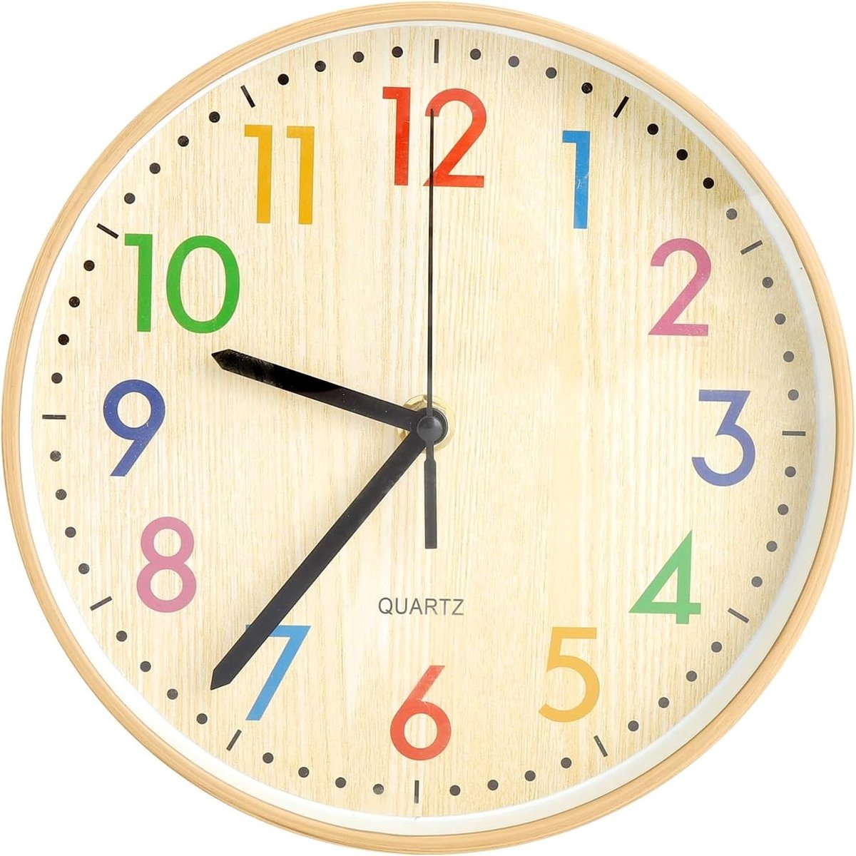 Kleurige Wandklok voor Kinderen, Stille Klok met Letters, 20cm Houten Quartz Klok voor School, Woonkamer en Keuken