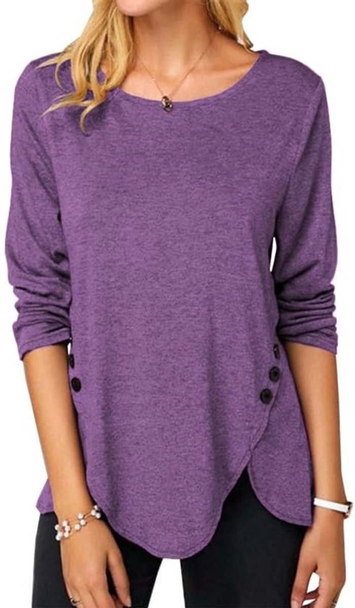 Dailygoods- Zomer T-shirts Dames Donkerpaars XL Korte Mouwen Comfortabel Zwart