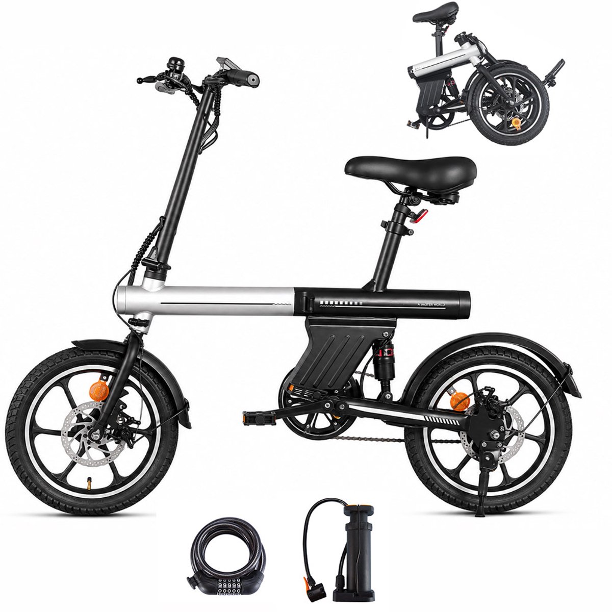 A11 Elektrische Vouwfiets - 250 W Motor - 36V 12,8Ah Batterij - 30-50 km Actieradius - 16 Inch Banden - Schijfremmen voor en achter - LED-verlichting