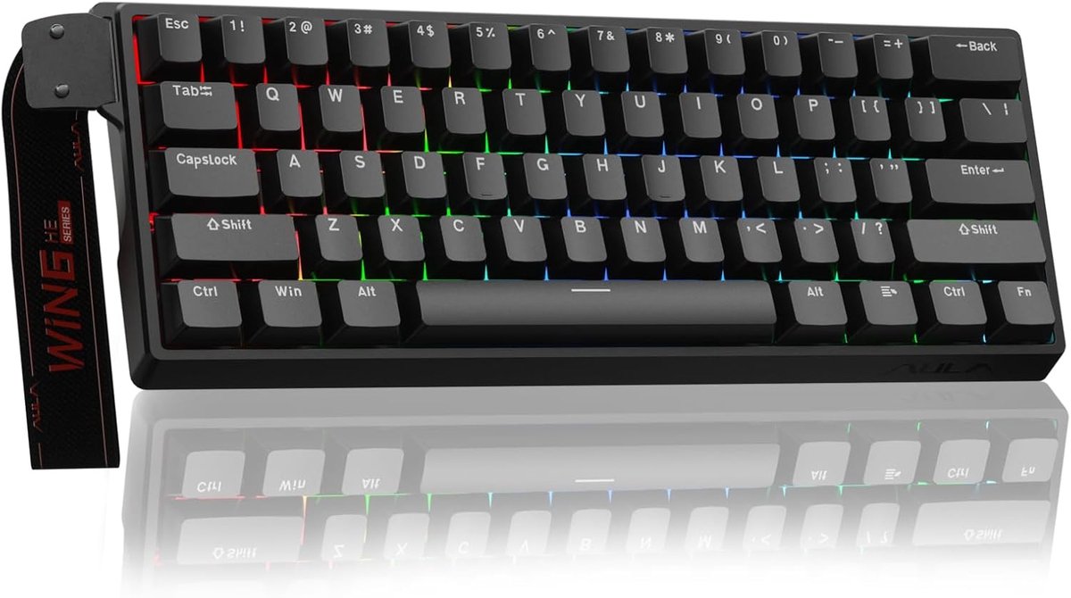 AULA WIN60 HE - 60% Bedraad RGB Gaming Toetsenbord - Magnetische Toetsen - Hall Effect Rapid Trigger - Gasket - Hot Swap - 8K Hz Polling Rate - QWERTY Toetsenborden - Zij Bedrukte toetsen - 61 Keys - Zwart