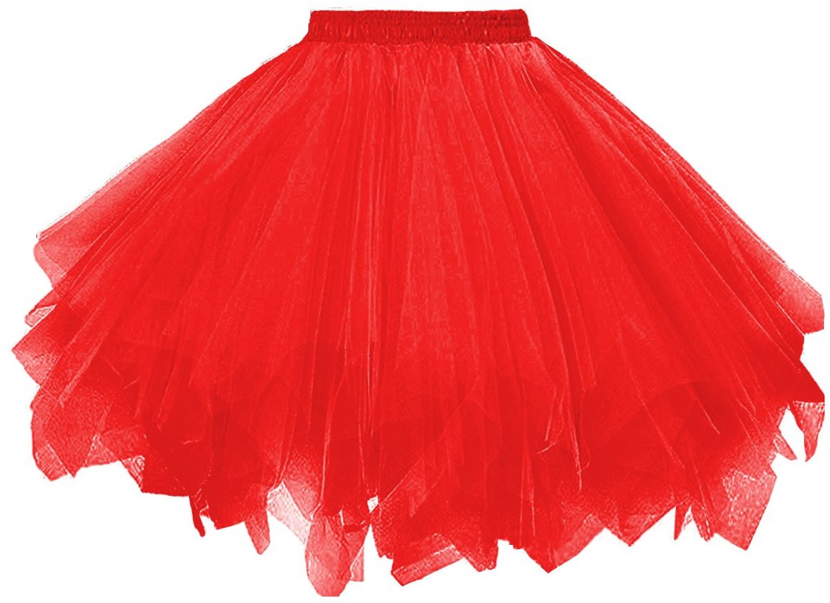 Vintage jaren 50 petticoat onderrok - Korte 3-laagse tule tutu-rok met elastische taille - Zachte voering, knielang ca. 52 cm, L - Voor ballet, rockabilly, trouwjurken, baljurken en cosplay - Rood