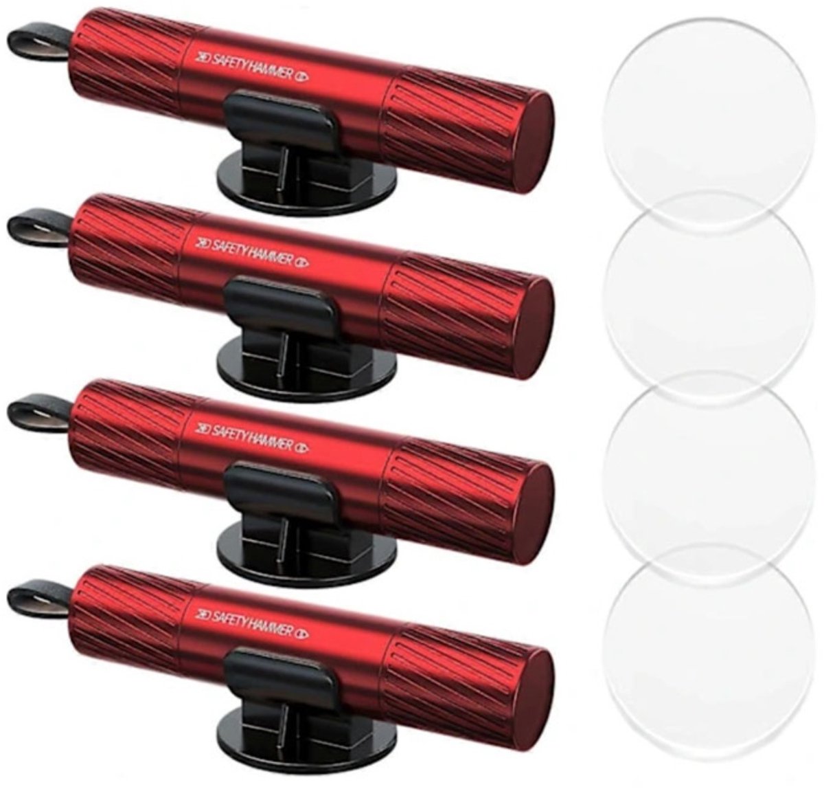 Geribbelde autonoodhamer met gordelsnijder en veerbelaste glasbreker, aluminiumlegering, 4-pack