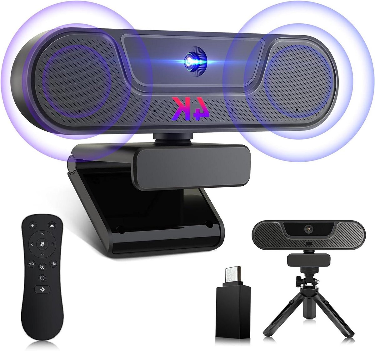 4K Webcam - Conferentie Camera - Videogesprekken Voeren - Met Microfoon Luidspreker - 112 Graden Hoek - Zwart