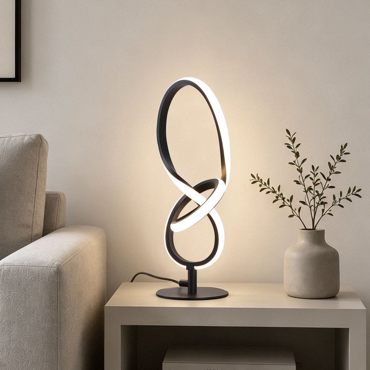 Lemlit - LED Tafellamp 13W, 8-Vormige Bureaulamp, Moderne Nachtlamp met Warm Wit Licht 3000K, 1300lm, Aluminium Design, 41 cm, Zandzwart