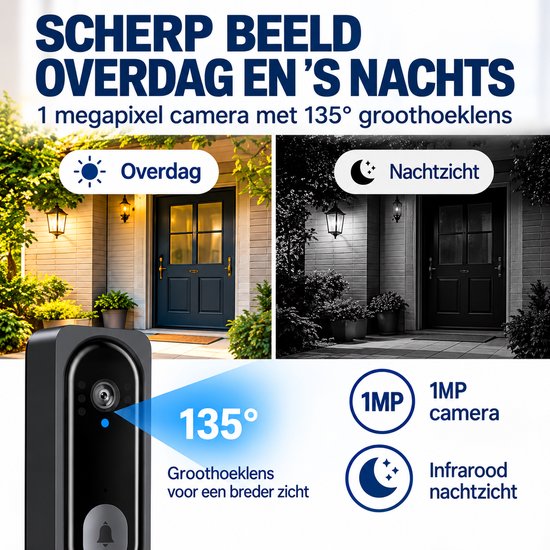 Draadloze Video deurbel met Camera- 4,5 Inch scherm - 135° Groothoek - Nachtzicht - Zonder WIFI/APP — afbeelding 4
