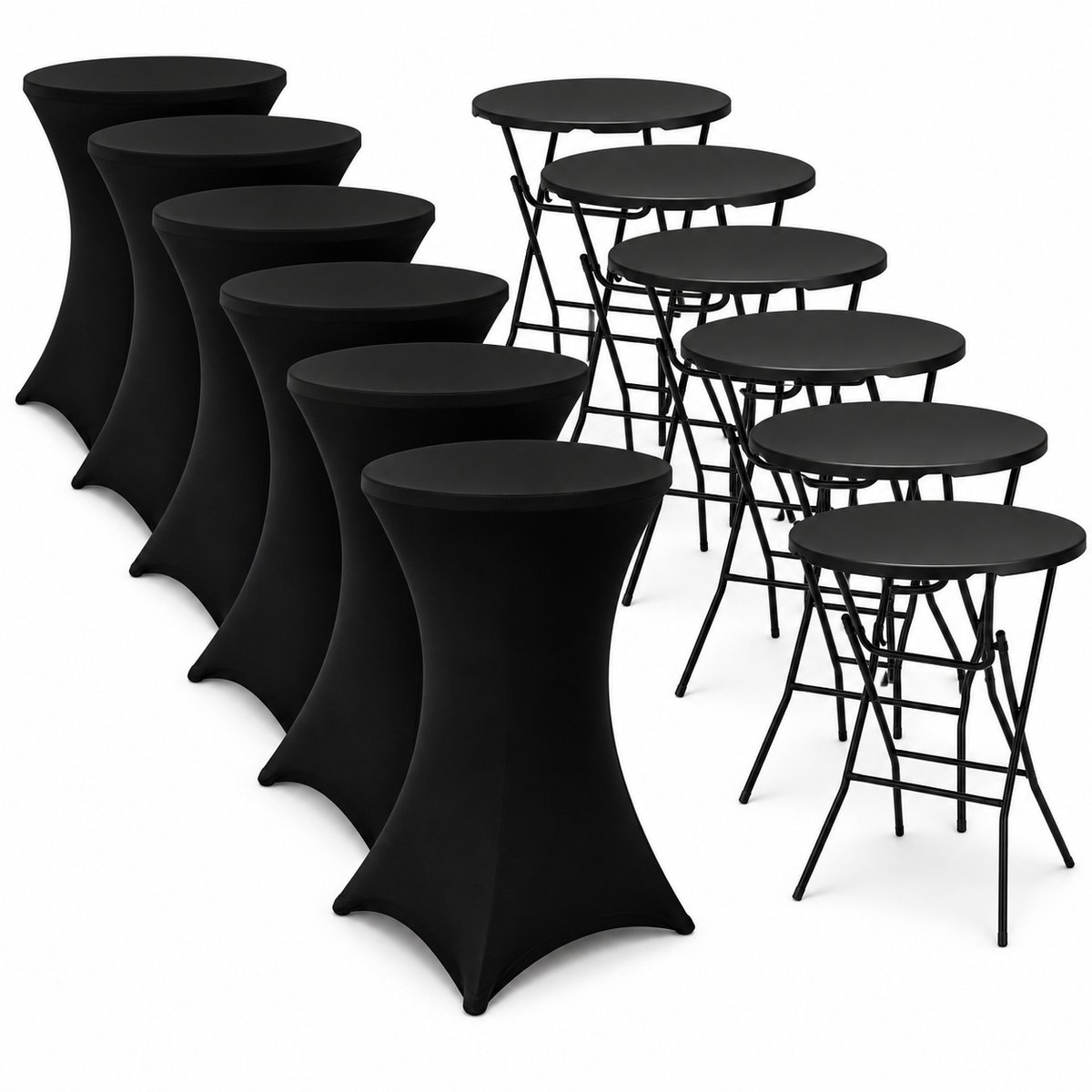 ADSafety Statafel – 6 Stuks – Inclusief Statafelhoes – Statafelrok – Inklapbaar – Stevige partytafel – Bartafel - Voor binnen en buiten – Ø80 x 110 cm - Zwart