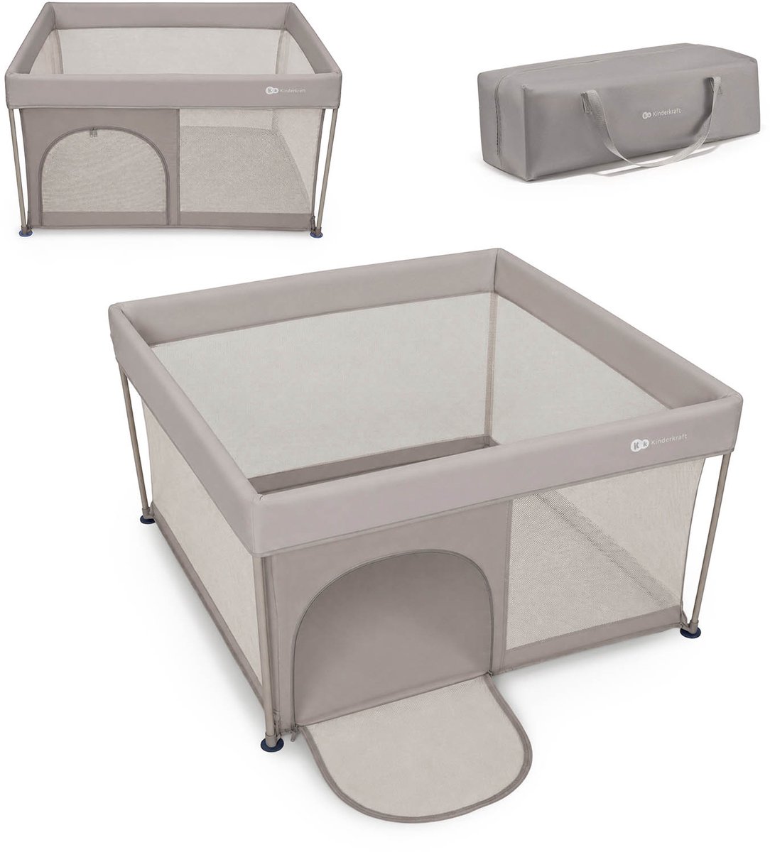 Kinderkraft ZIKI Speelbox – Opvouwbaar tot 4 Jaar – Mesh Zijkanten & Zachte Bodem – Inclusief Draagtas – Beige