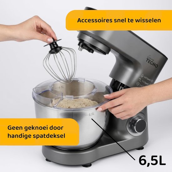 Staande Mixer - Keukenmachine Deeg - Bakken en Koken - Krachtige 1500W Motor - 6.5 Liter Kom - Antracietgrijs — afbeelding 4