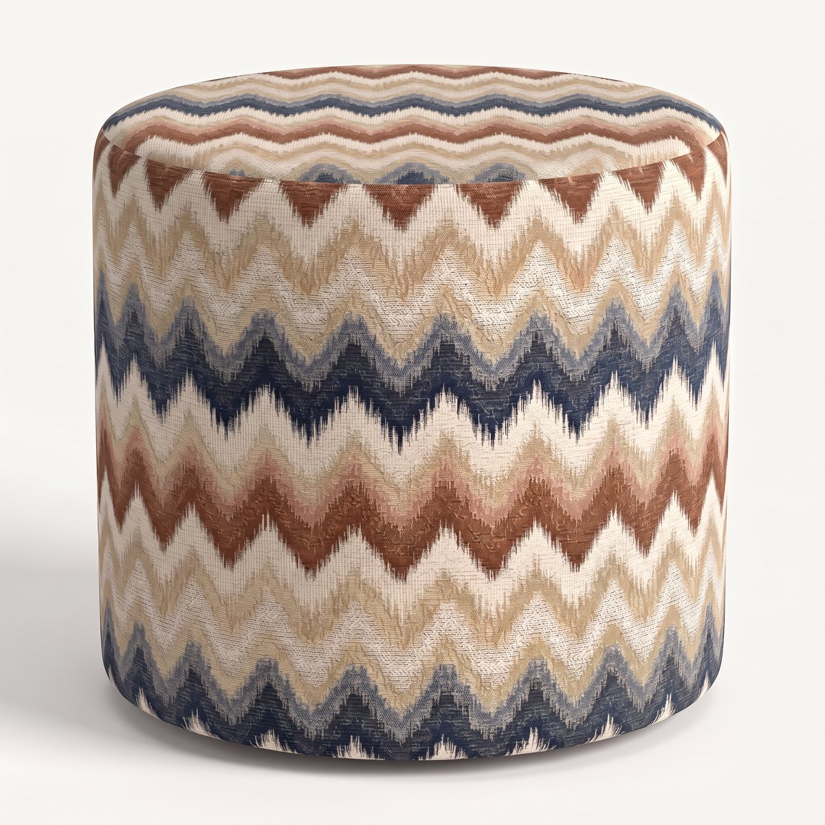Mörgenn Poef Zigzag Terra Blue - Ronde Poef en Voetenbank - Chevron Geweven - 50x50x50 cm