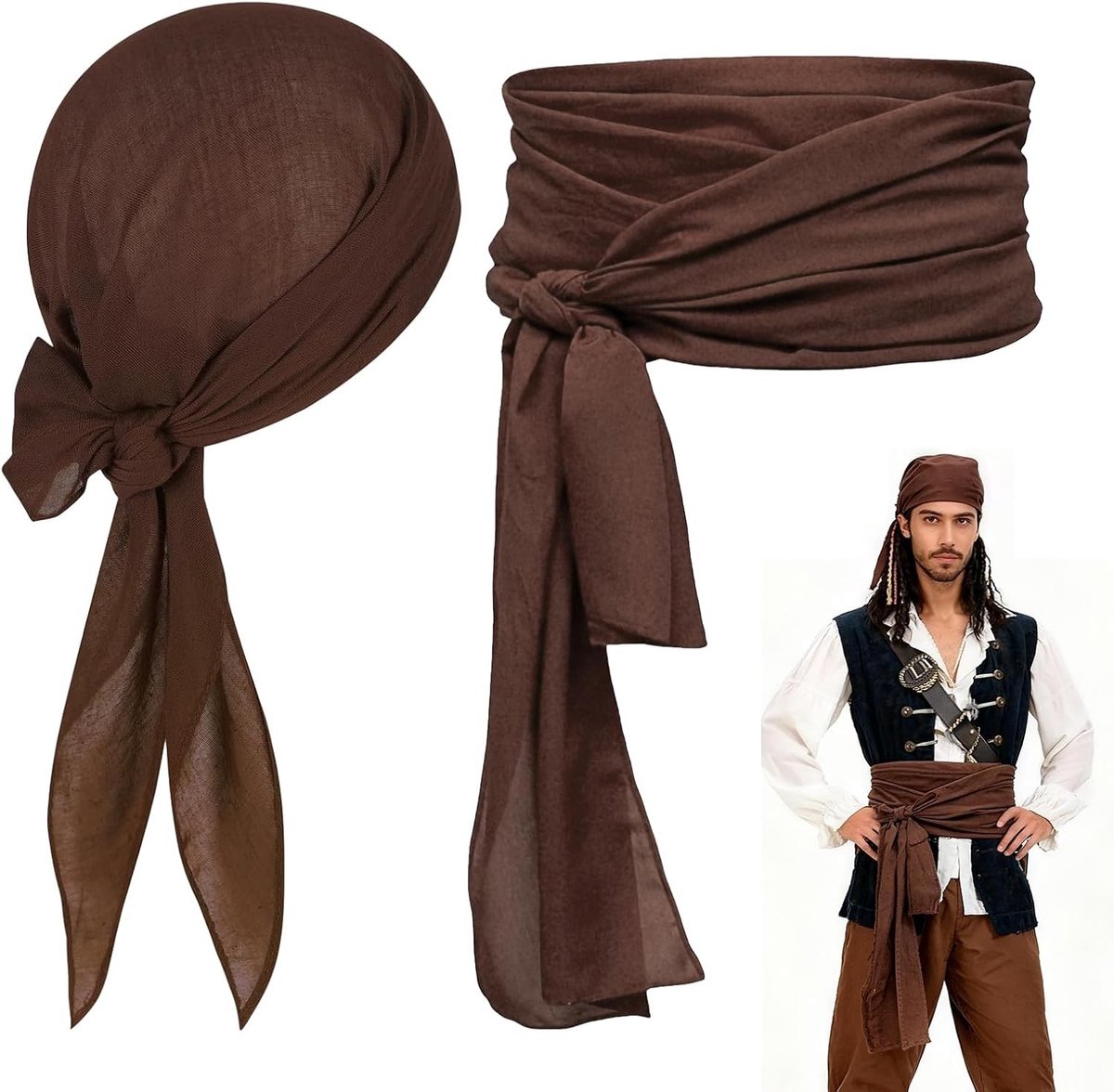 Piratenkostuum Accessoires voor Volwassenen en Kinderen - Hoofdband, Riem en Bandana voor Halloween en Carnaval