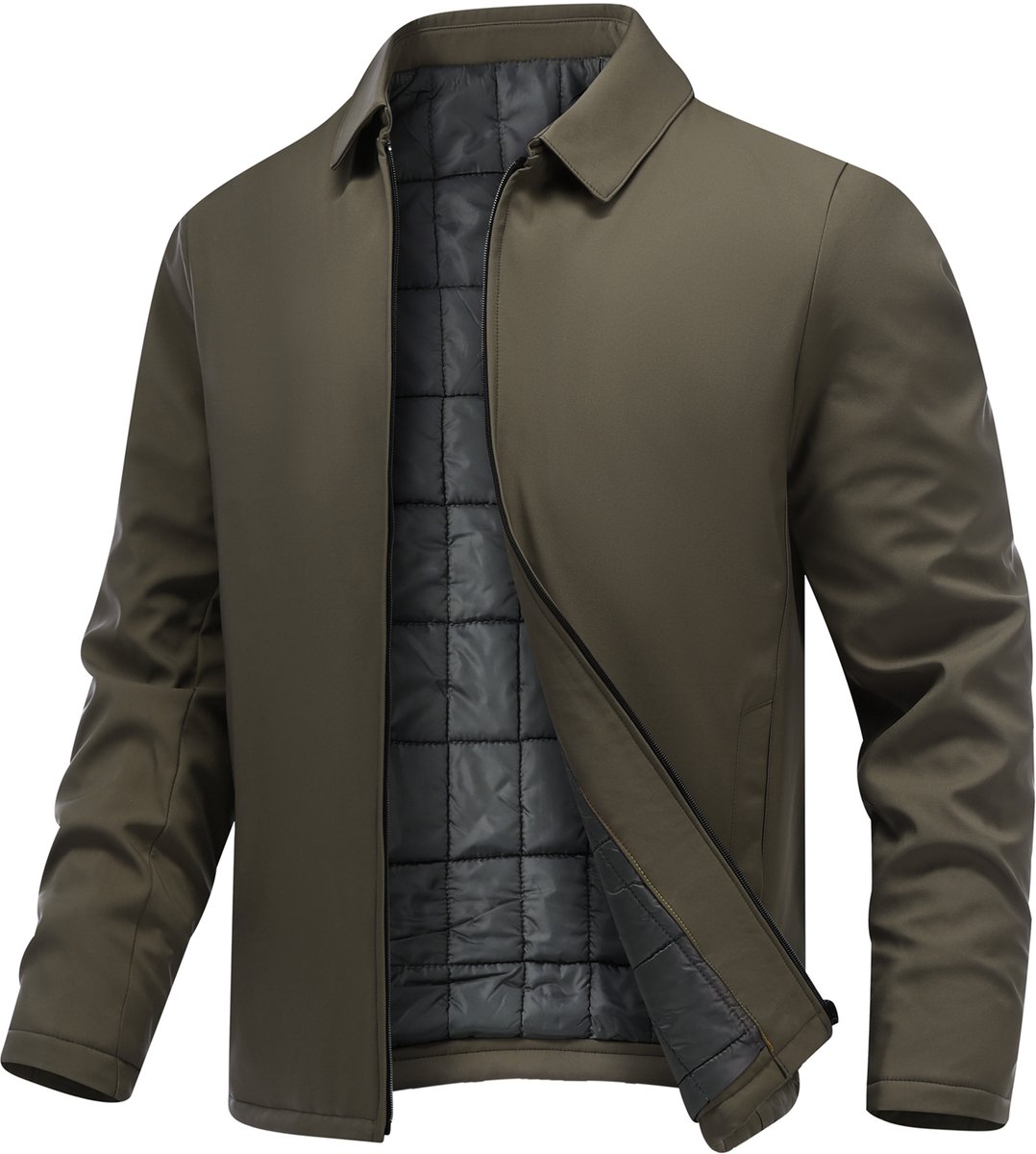 ALLTHEMEN Heren Zakelijke Winterjas Piekraag Rits Gewatteerd 2XL Creme