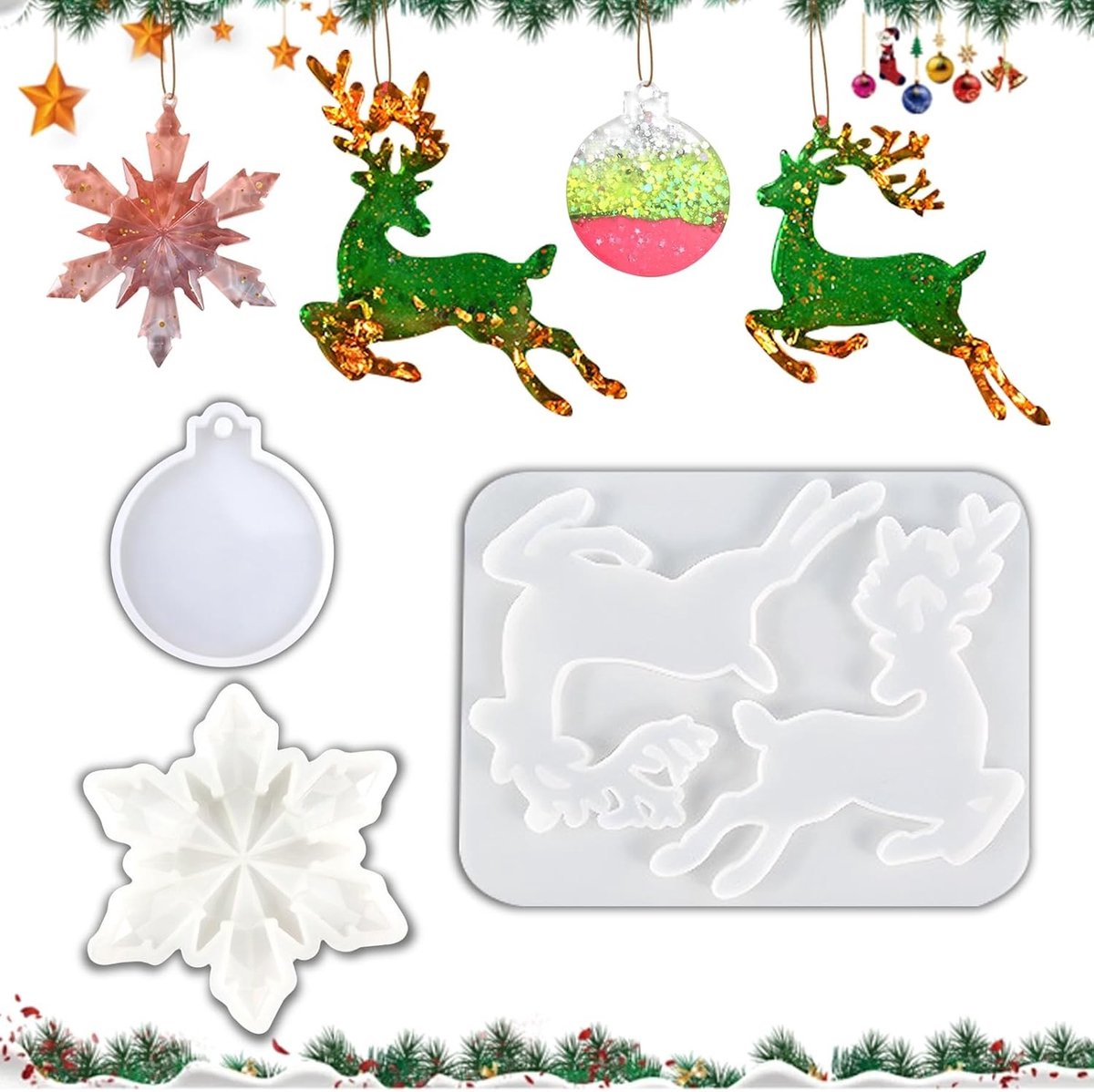 Kerstvormen voor Hars en Silicoon, Sneeuwvlok en Kerstman Mallen voor DIY Versieringen en Hangende Decoraties