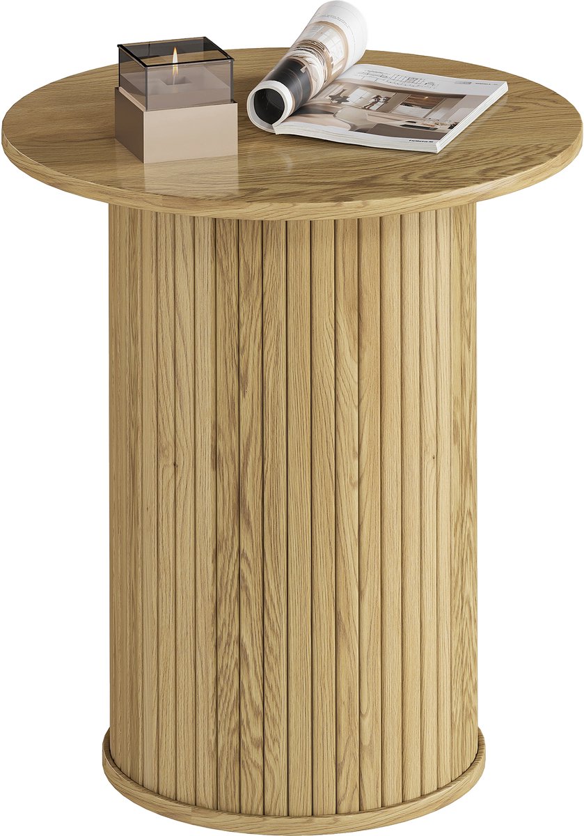 Ronde bijzettafel Ø 48 cm - salontafel met gecanneleerde poten - eikenhout