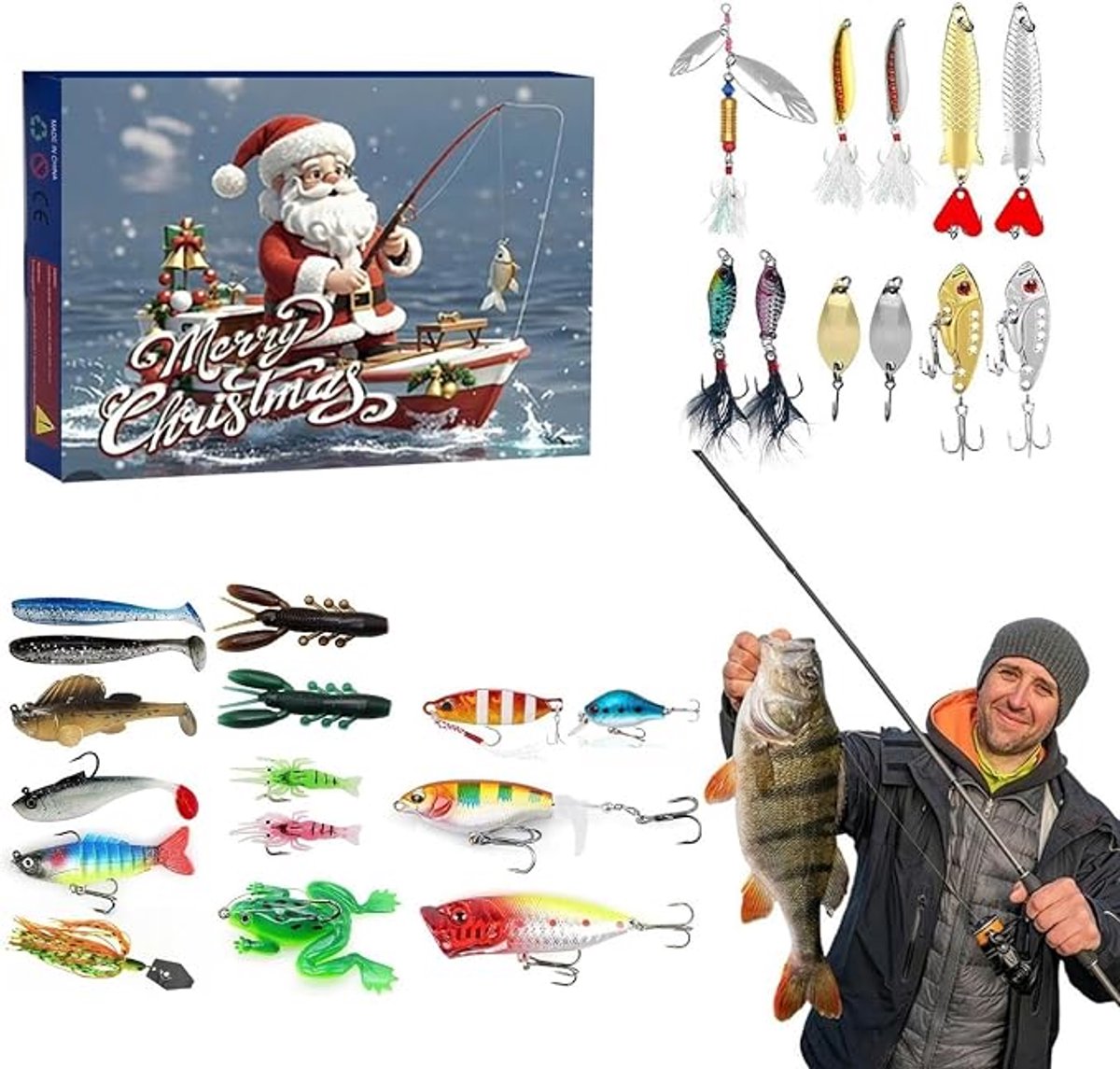 Kerstmis Cadeau - Visliefhebber - Adventskalender - 26 Dagen Kerstmis Countdown Geschenkdoos - Adventskalender Vissen - Kerstmis Aftellen - Kunstaas Set - Vissenaccessoires Kit - Visaccessoires Met 26 Vakken