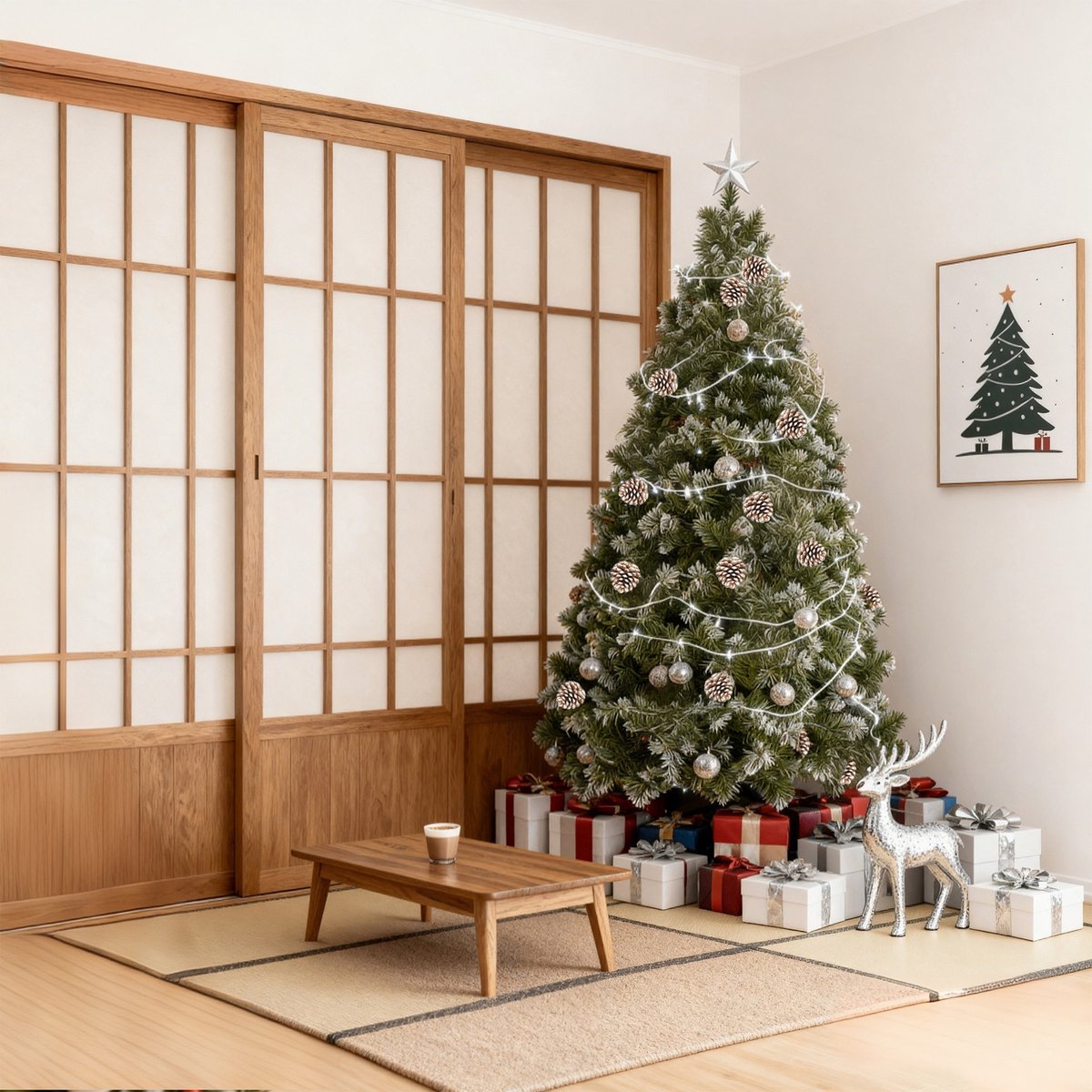 Kunstkerstboom 210 cm met LED Verlichting - Brandvertragend PVC - met Sneeuw en Dennenappels - Metalen Voet - Kerstdecoratie voor Huis en Etalage - NAIZY – foto 8