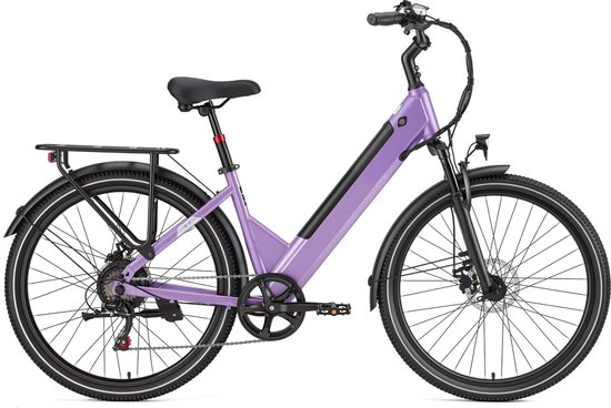 Elektrische fiets - Actieradius 75km - Verwijderbare batterij 36V 14.5Ah - Motor 250W - Shimano 7 versnellingen - 26 Inch City Commuter EBike - Paars — afbeelding 2