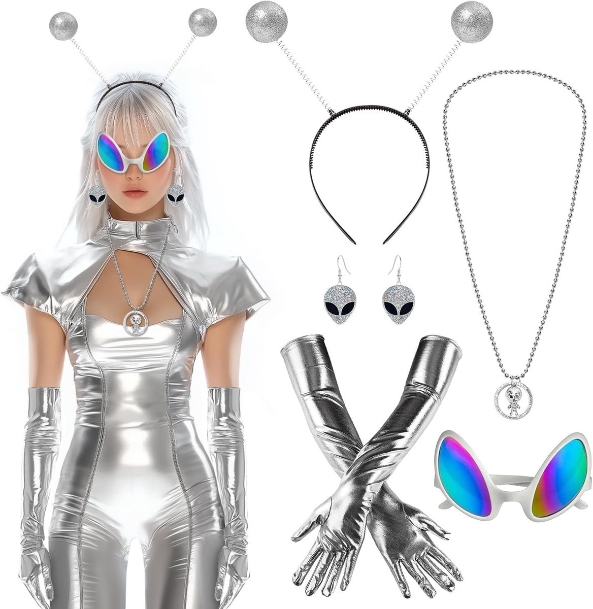 Ruimte Kostuum met Hoofdband en Accessoires voor Vrouwen - Halloween, Carnaval en Cosplay Feestoutfit