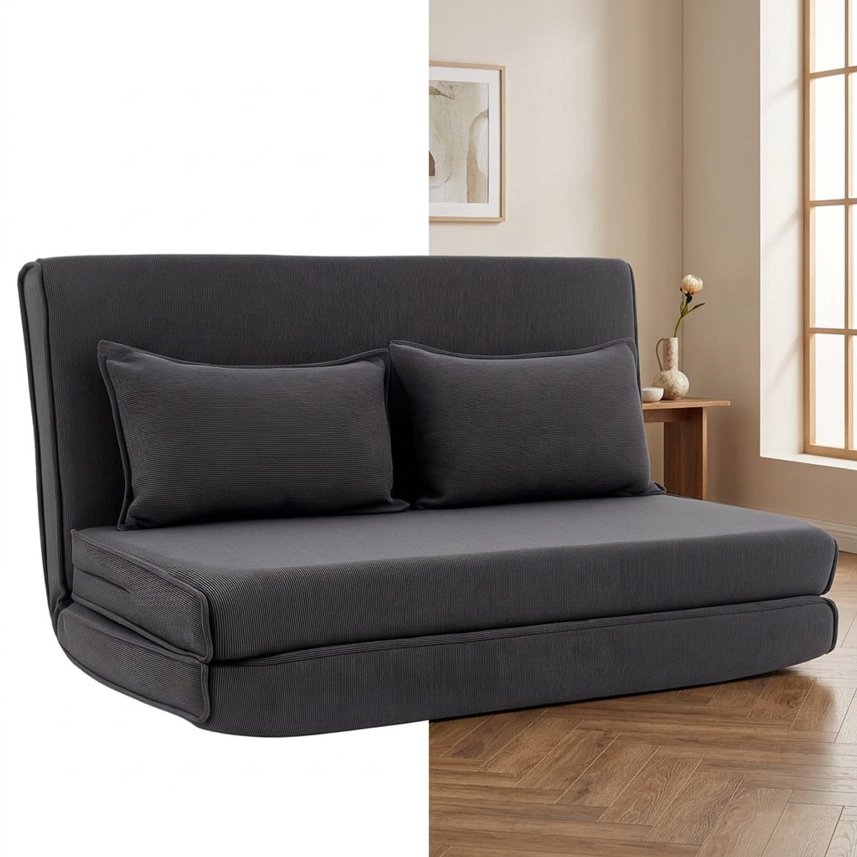 Slaapstoel - Uitklapbaar - Slaapbank - Logeerbed - Zetelbed - Slaapfauteuil - Vouwbed - 2 persoons - Zeer comfortabel - Donkergrijs