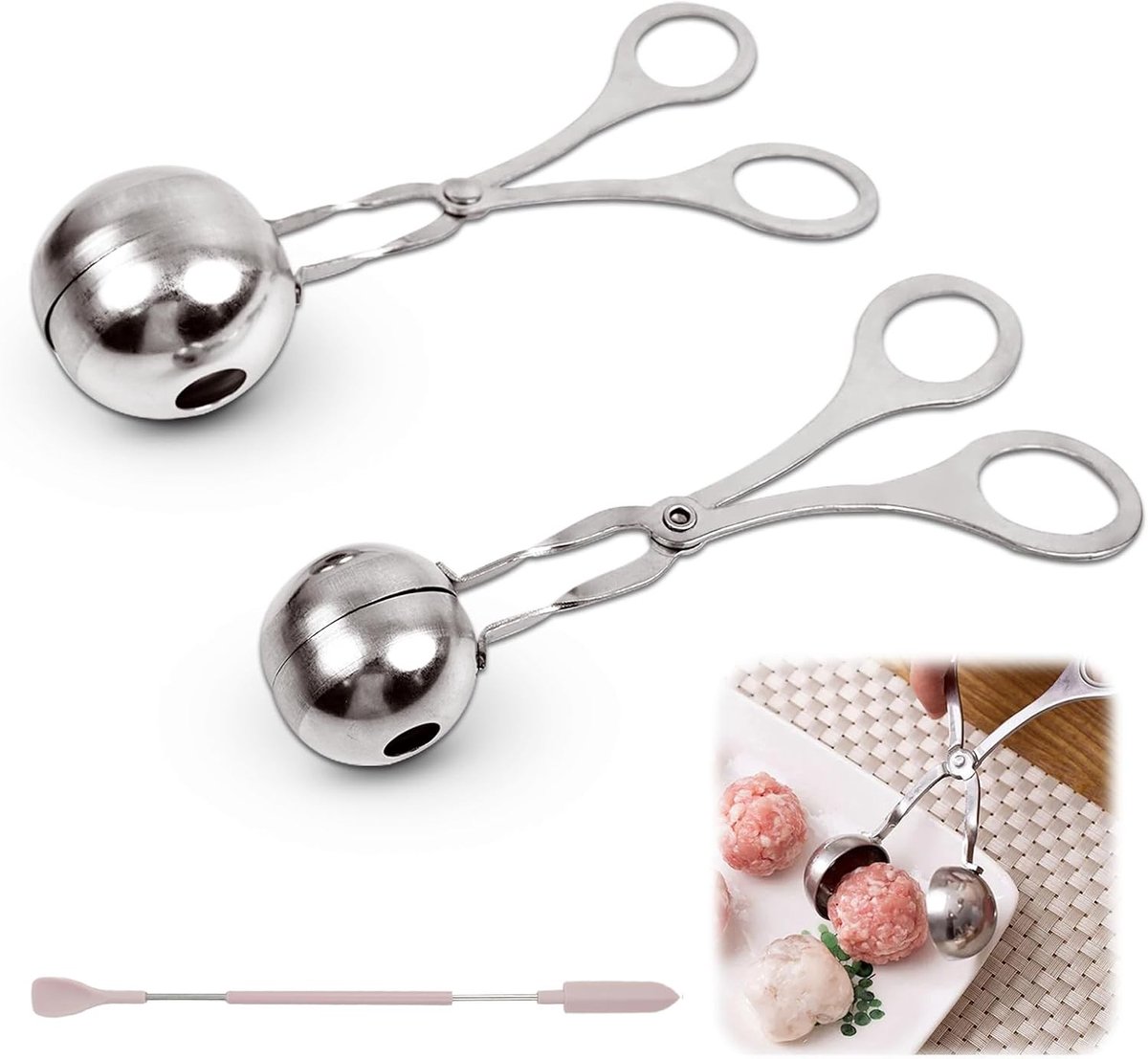 Anti-aanbak vleesballenmaker, RVS vleesballenformer met handige grip, ideaal voor het maken van perfect gevormde vleesballetjes en gehaktballen